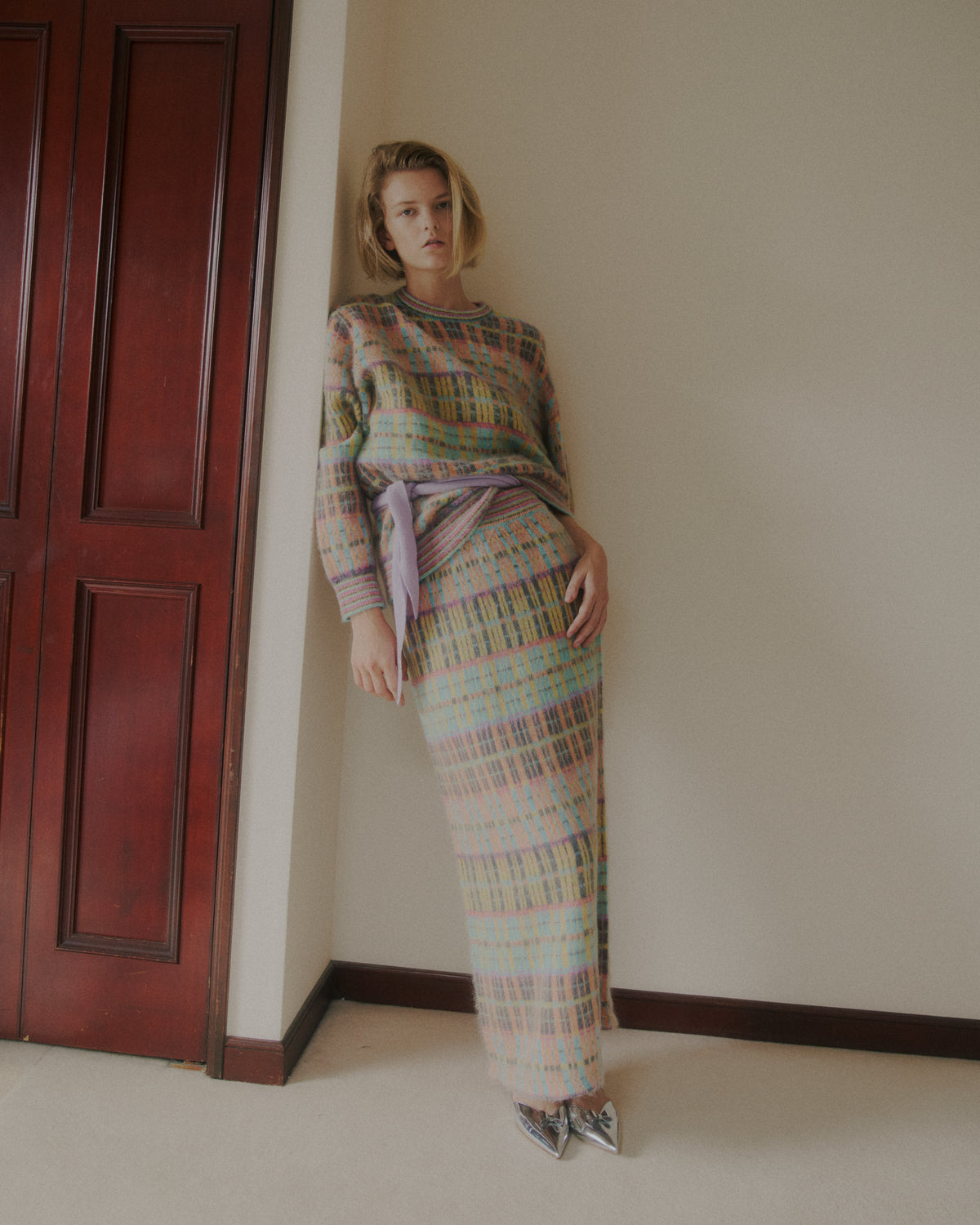 MIXED CHECK JACQUARD SKIRT