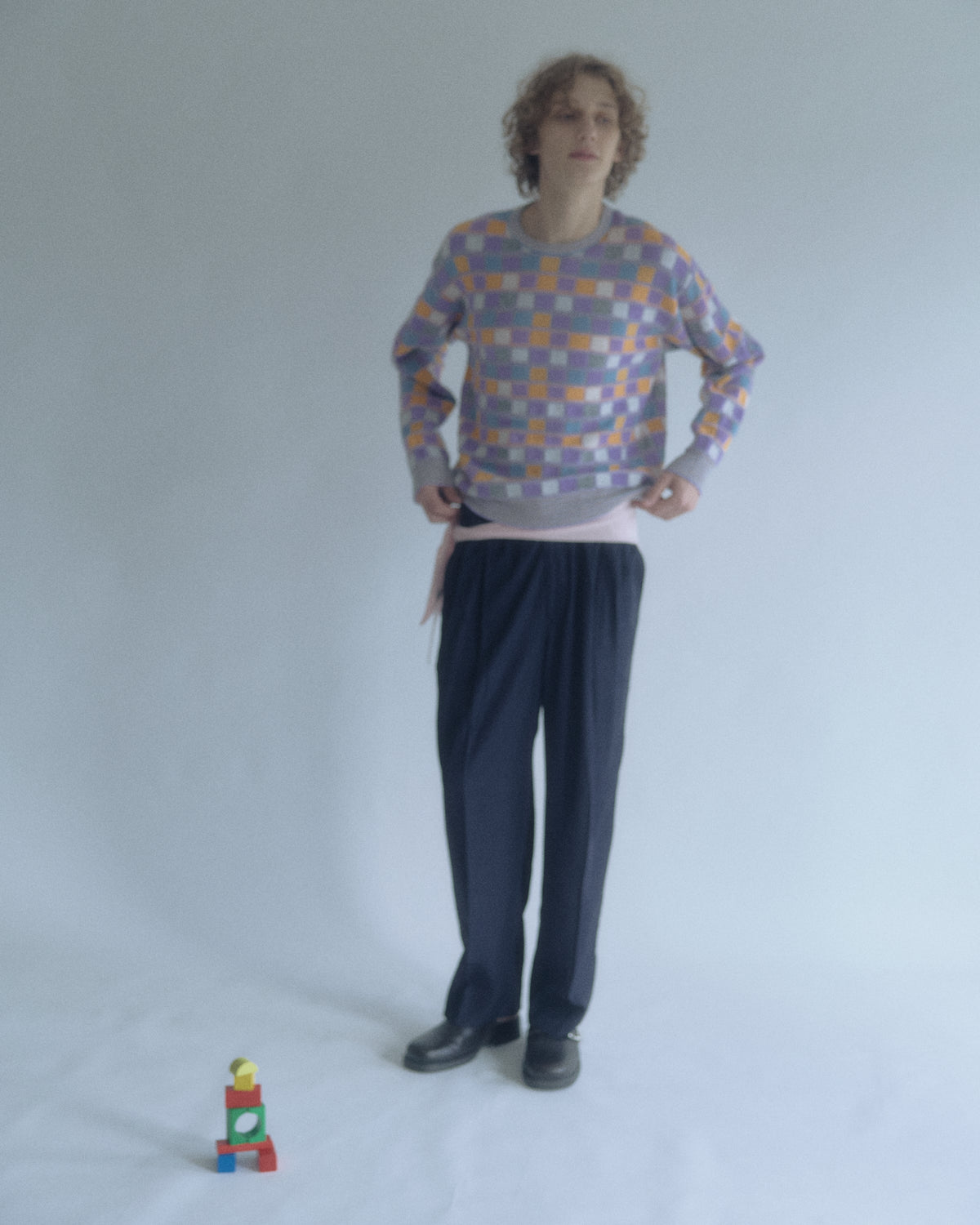 MIXED CHECK JACQUARD PULLOVER