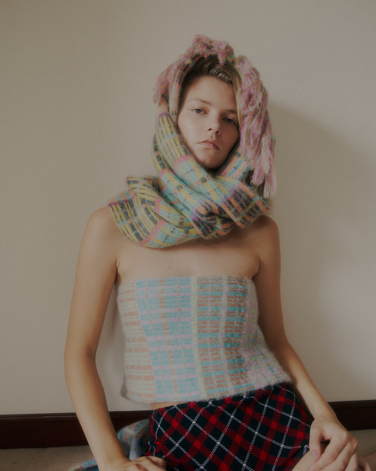 MIXED CHECK JACQUARD  SCARF